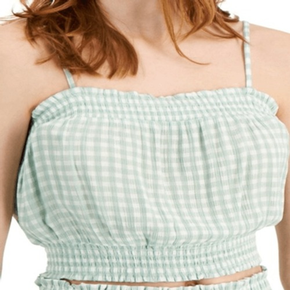 Hippie Rose Juniors' Printed Smocked Tank Top - Jade Gingham Size XS